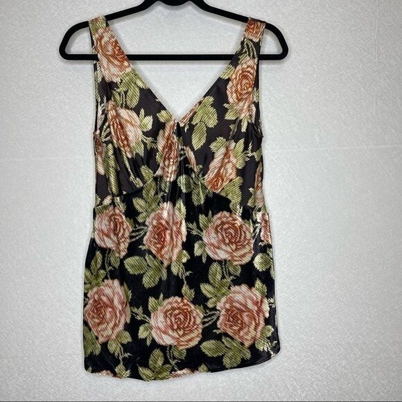 PACO Rabanne Silk Velvet Mixed Media Floral Rose V Neck Blouse 38 - Picture 2 of 8